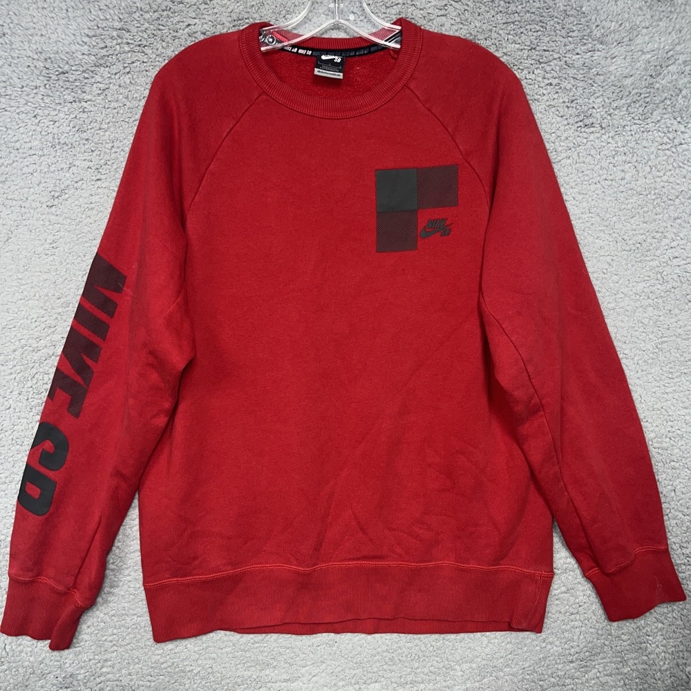 Nike SB Sweatshirt Mens Sz L Red Embroidered Logo Skateboarding Pullover Sweater